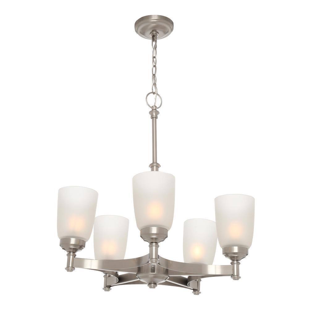 Hampton Bay 5-Light Brushed Nickel Chandelier with Frosted Glass Shades