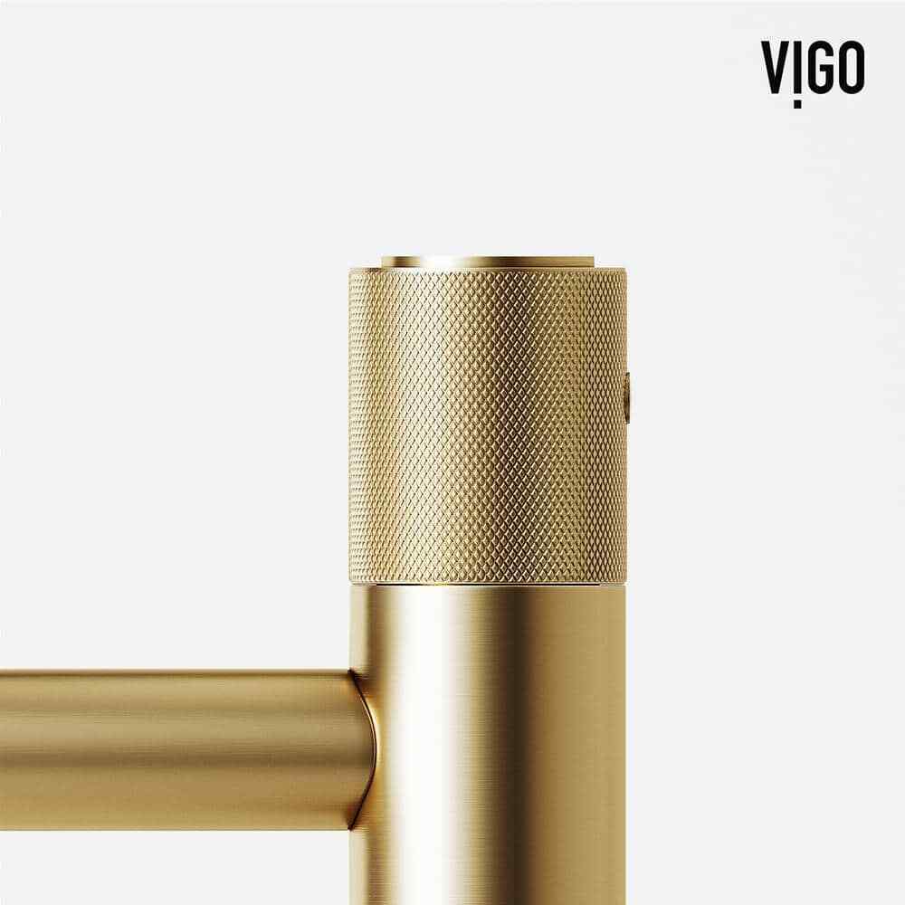 VIGO Apollo Button Operated Single-Hole Bathroom Vessel Faucet Matte Brush Gold