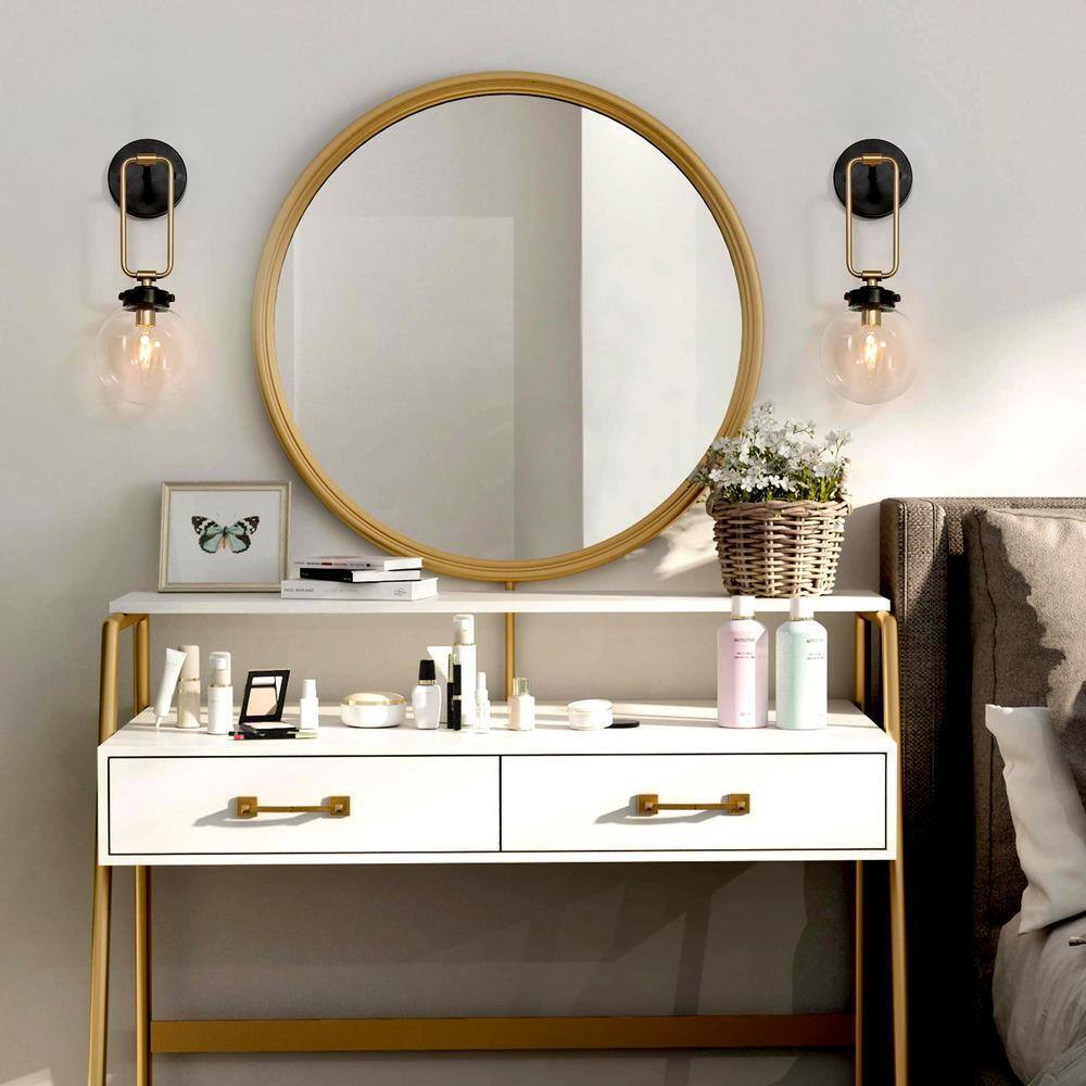 Uolfin Transitional Globe, Industrial Black and Brass Round Wall Sconce