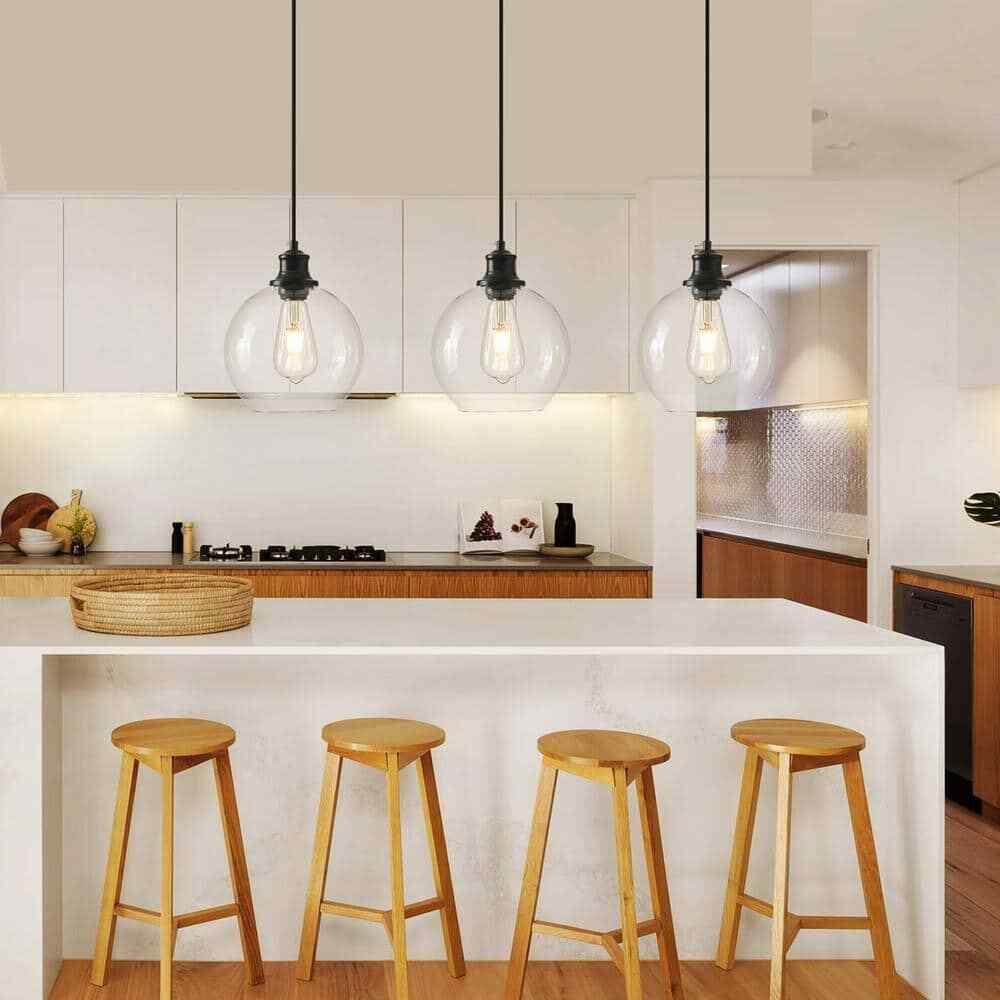GoYeel Modern Contemporary Black Ceiling Pendant Light w/ Globe Glass Shade