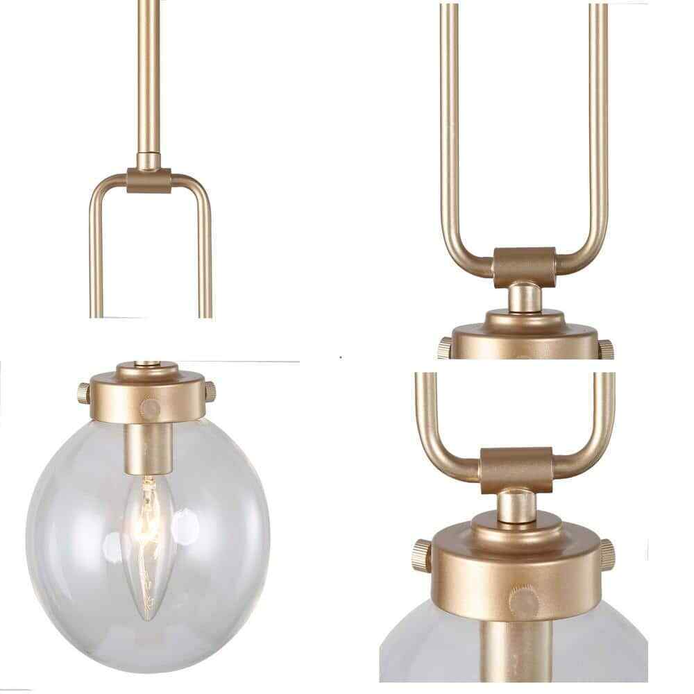 Uolfin Modern Globe Pendant Light Brass Gold Round Chandelier Clear Glass Shade