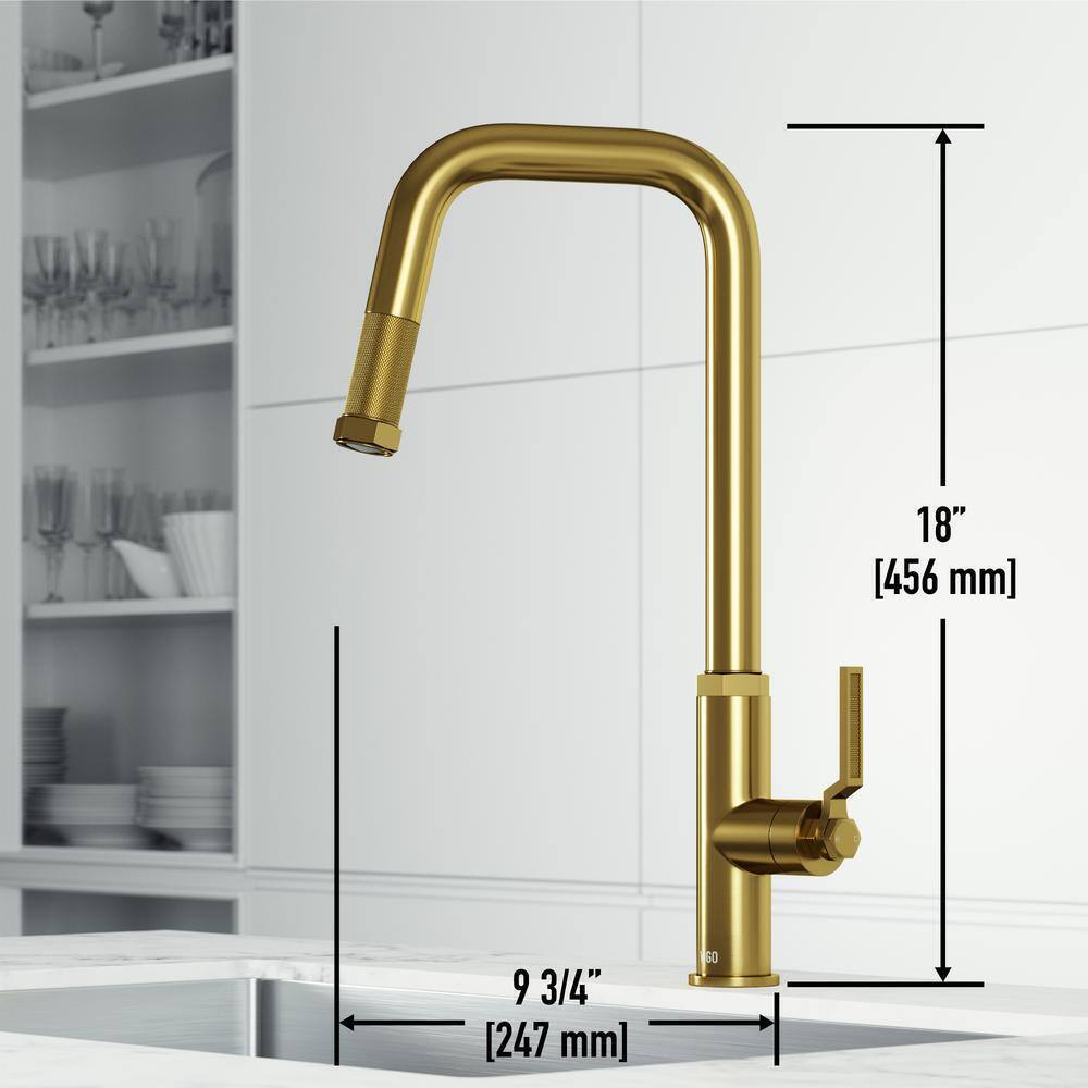 VIGO Hart Angular Single Handle Pull-Down Kitchen Faucet in Matte Brushed Gold