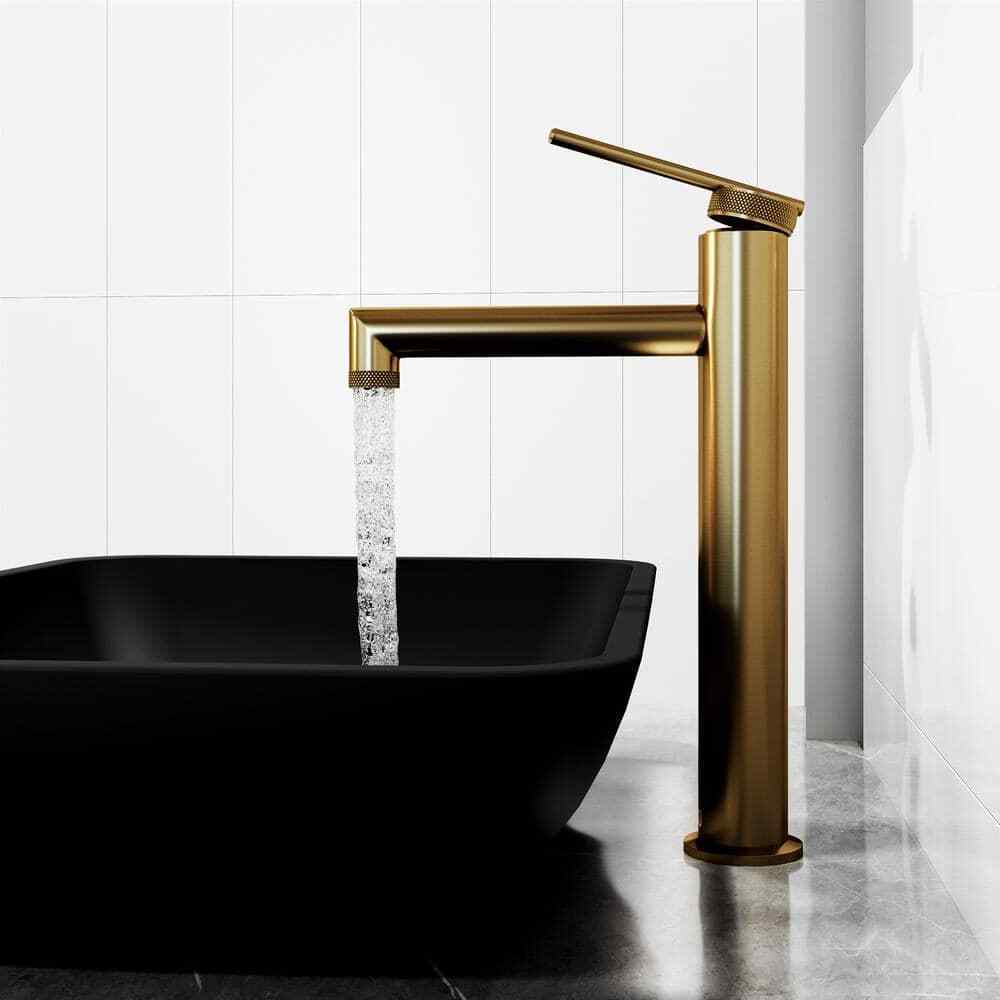VIGO Sterling Single-Hole Bathroom Vessel Faucet in Matte Brushed Gold