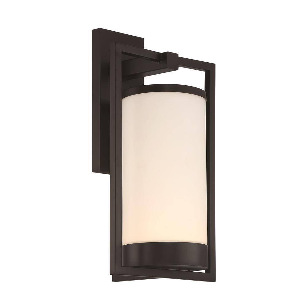 GLUCKSTEINELEMENTS Landon Black LED Outdoor Wall Sconce w/ Frosted Glass Shade