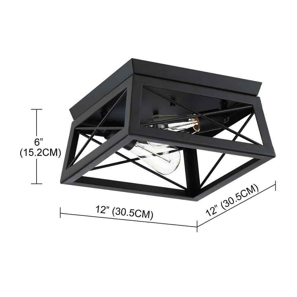 Pia Ricco 12 in. 2-Light Matte Black Flush Mount