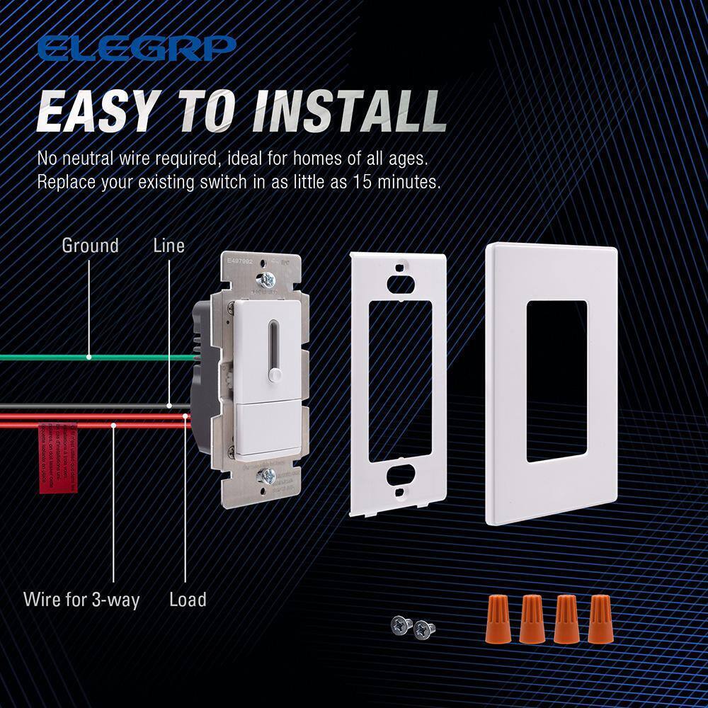 ELEGRP Slide Dimmer Switch for Dimmable LED CFLIncandescent Bulbs 2-Pack