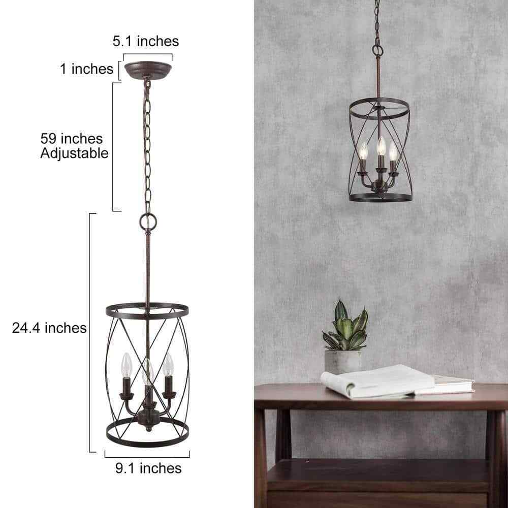 LNC Farmhouse Chandelier Bronze Industrial 3-Light Drum Candlestick Chandelier