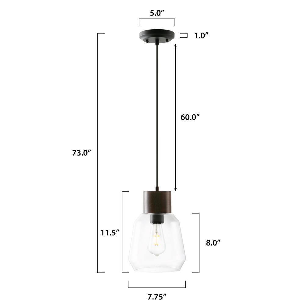 Light Society Faye 1-Light Black Wood/Clear Pendant with Glass Shade