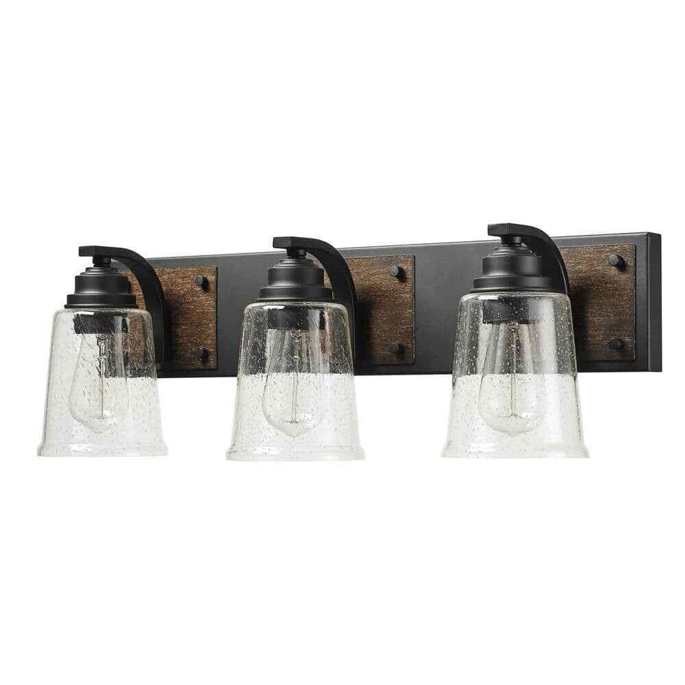 Globe Electric Warsaw 24 in. 3-Light Matte Black Vanity Light w/Faux Wood Accent