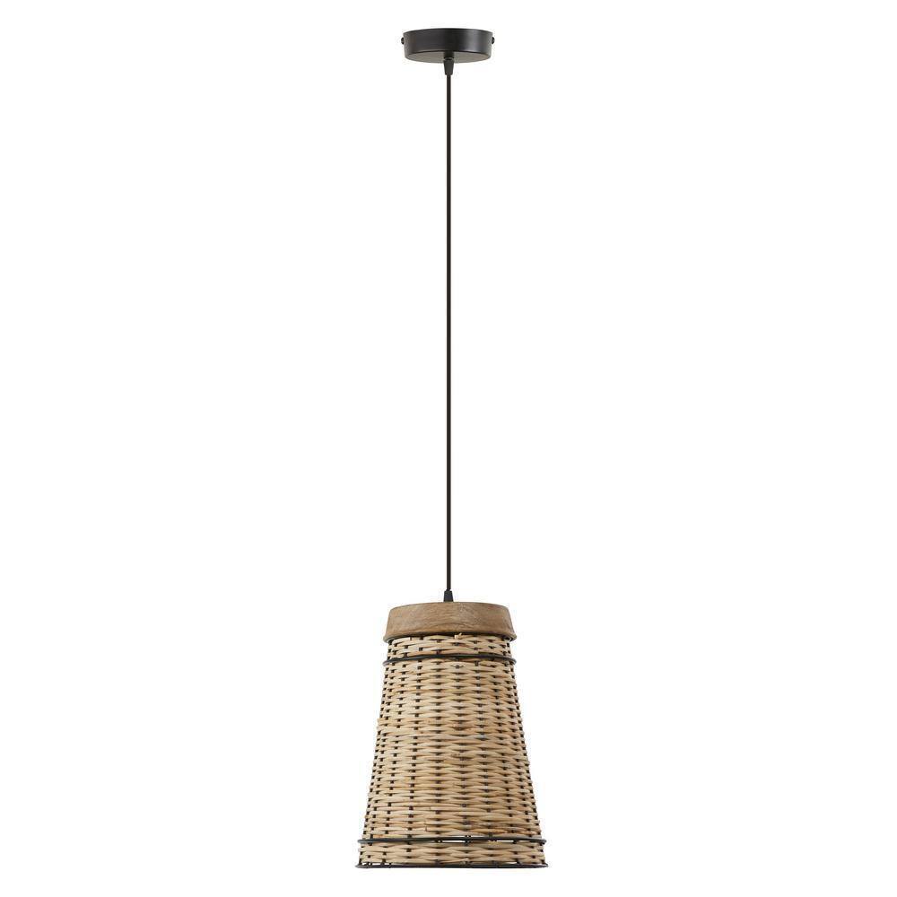 River of Goods Soren 1-Light Tan Hanging Pendant Metal/Wood/Rattan Empire Shaded