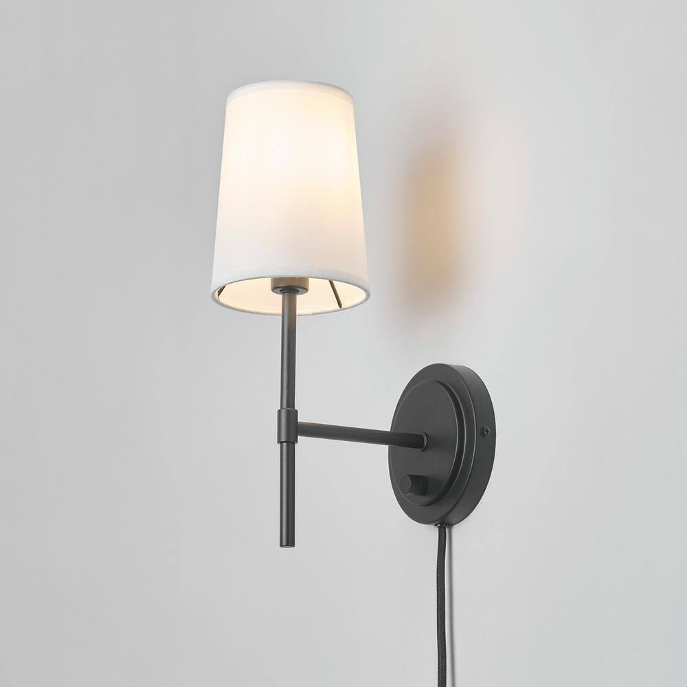 Hampton Bay Ridgeway 1-Light Matte Black Wall Sconce with LED Bulb T20