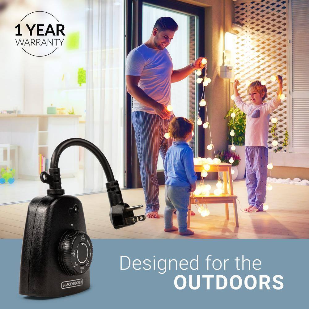 BLACK+DECKER Outdoor 3 Grounded Outlets Timer w/ Waterproof Outlet and Countdown