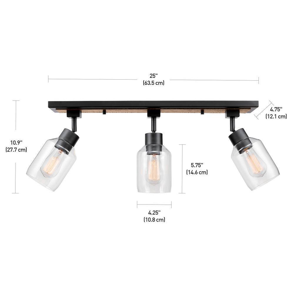 Globe Electric Griffith 25 in. 3-Light Faux Wood and Matte Black Track Light
