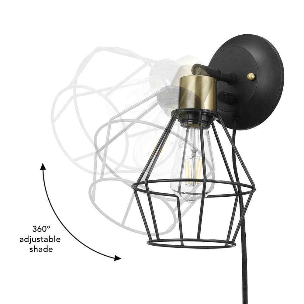 Hampton Bay Bryson 1-Light Matte Black and Brass Wall Sconce 65741