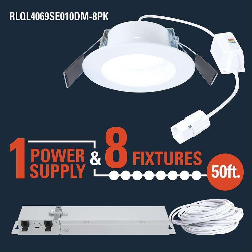 HALO QuickLink, 4 in. 2700K-5000K LED Recessed Light Baffle Trim White 8-Pack