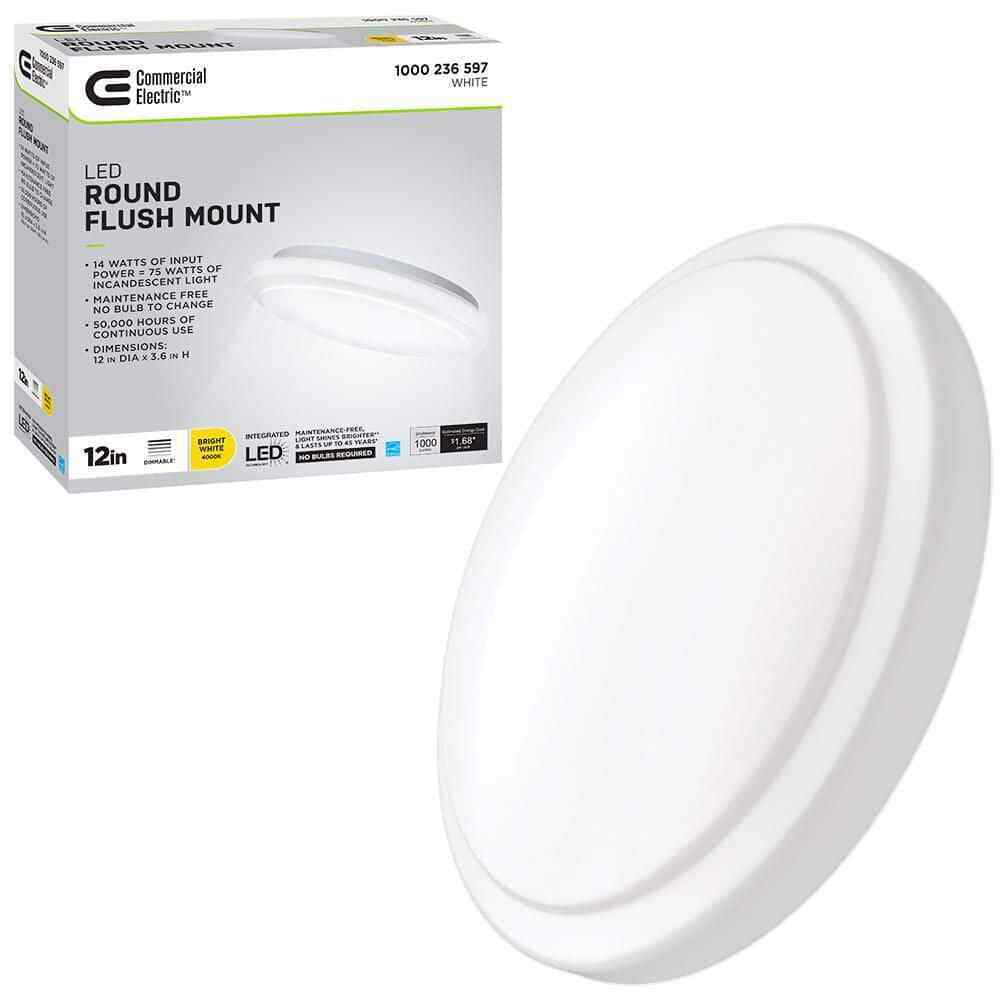 Commercial Electric 12 in White Round Closet Light LED Flush Mount Ceiling Light