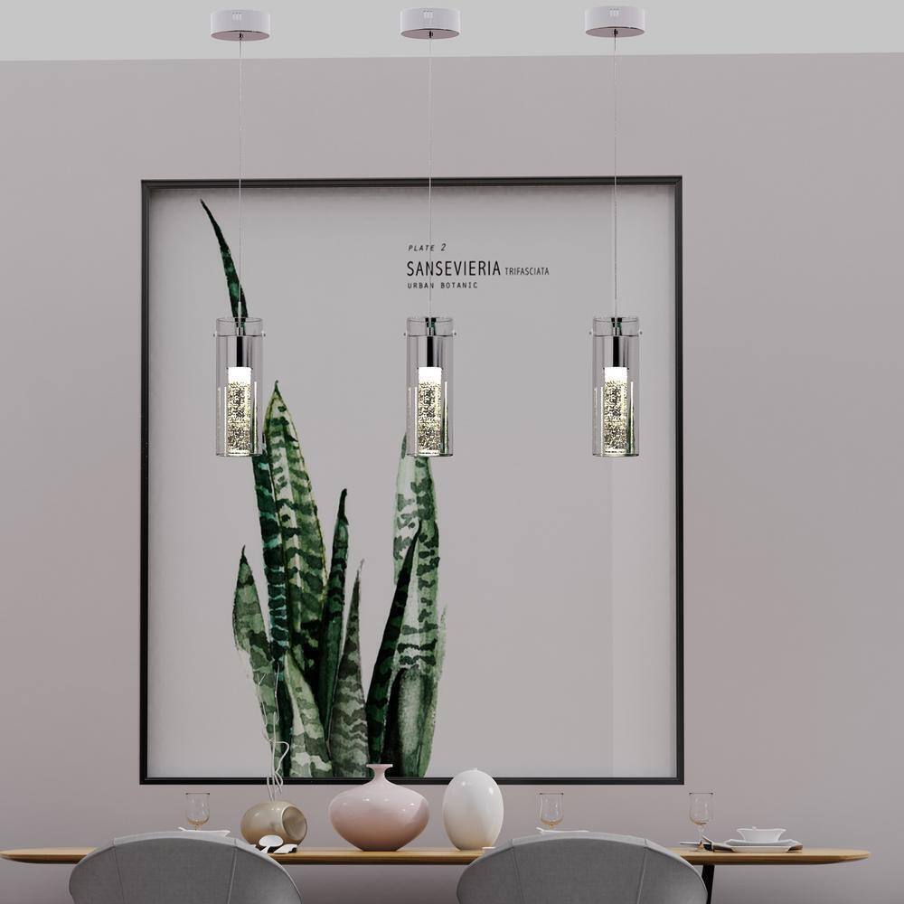 Pia Ricco 8-Watt Integrated LED Chrome Pendant with Crystal Bubble Glass Shade