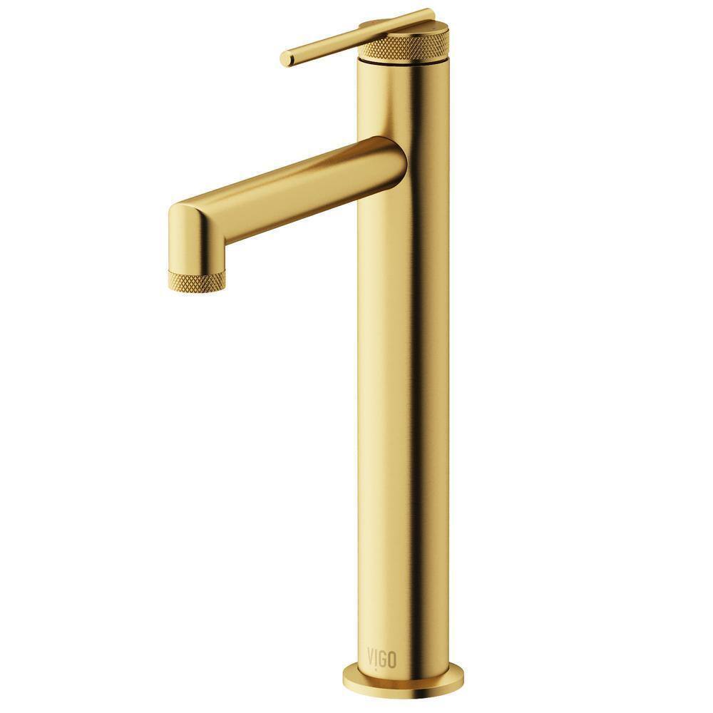 VIGO Sterling Single-Hole Bathroom Vessel Faucet in Matte Brushed Gold
