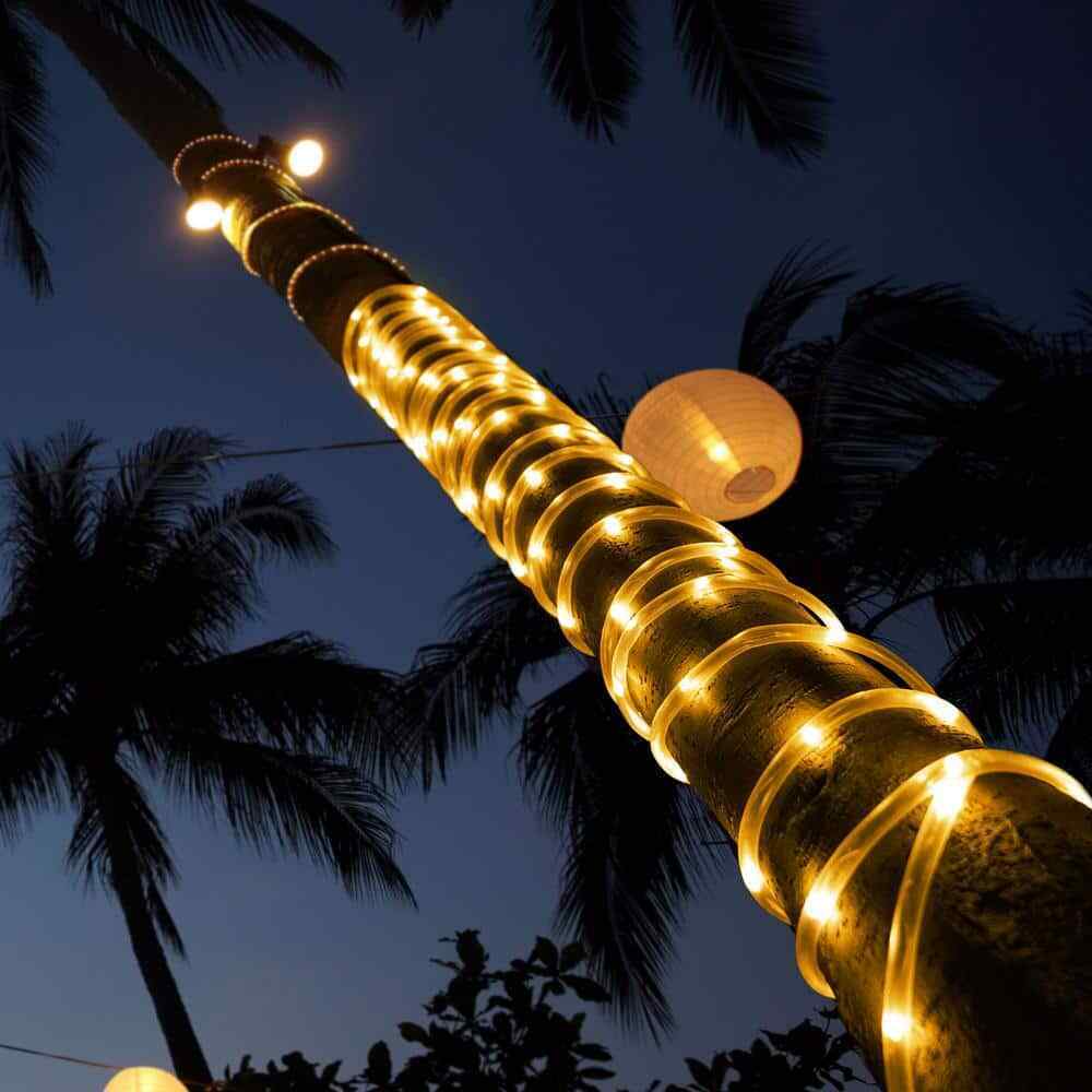 GIGALUMI 35.7 ft. Solar Powered Warm White LED Rope Light with 8 Modes 2-Pack
