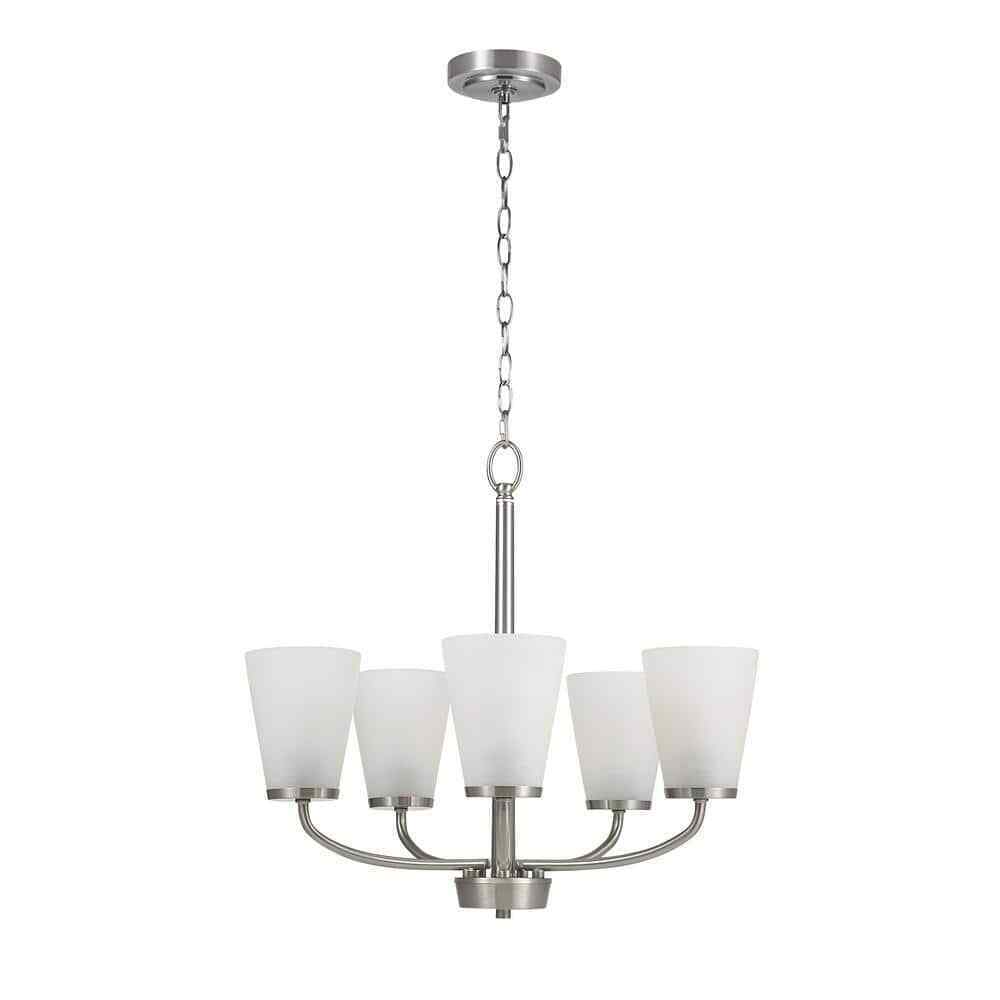 Hampton Bay Helena 21" 5-Light Brushed Nickel Chandelier w/ Frosted Glass Shades