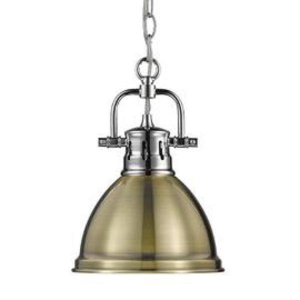 Golden Lighting Duncan 1-Light Chrome Standard Mini Pendant with Metal Shade