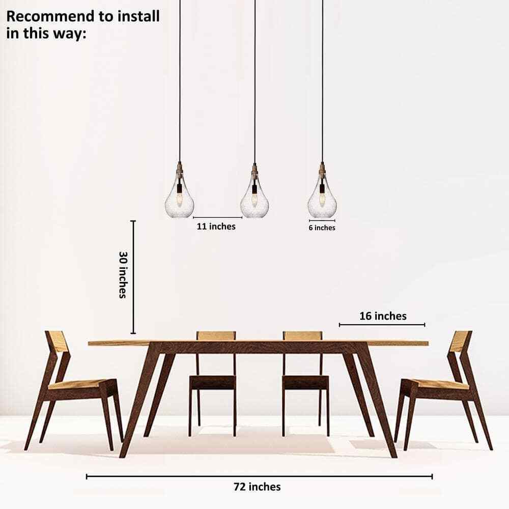 Uolfin Maya 1-Light Black Pendant Hanging Light with Seeded Teardrop Glass Shade