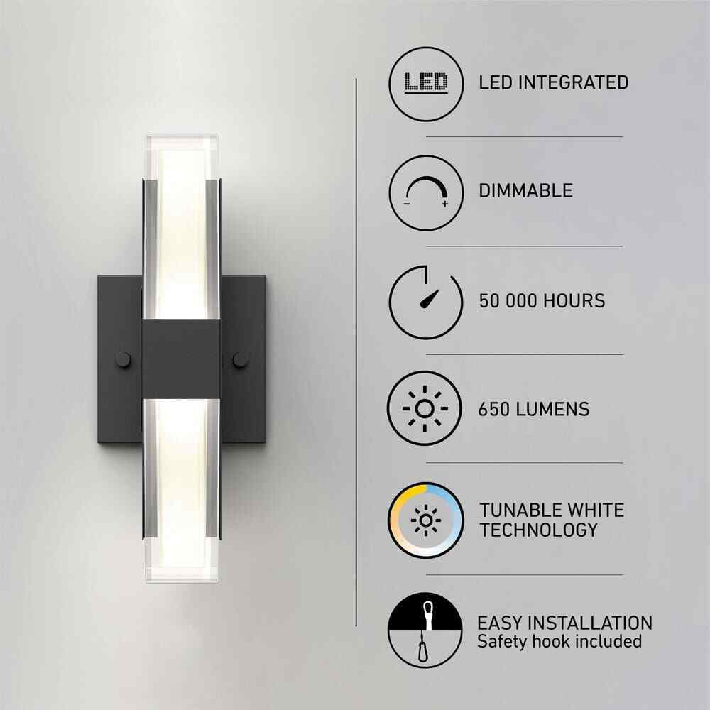 Artika Gemini Black Modern 3 CCT Integrated LED Hardwired Light Lantern Sconce
