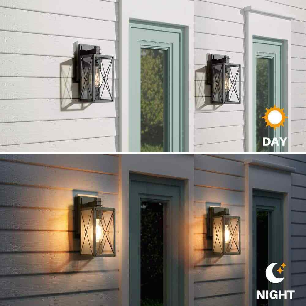 LNC Black Outdoor Wall Lantern Sandy Black w/ Clear Glass Panels