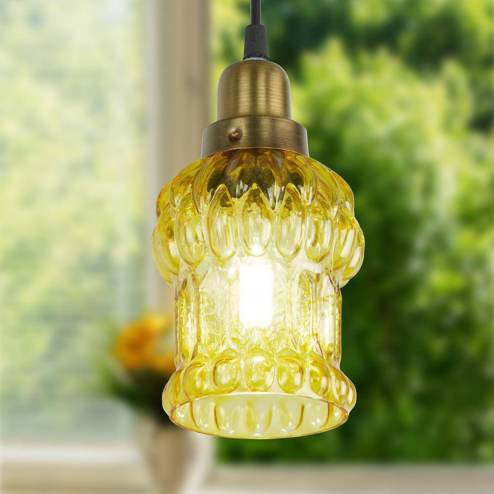 River of Goods Diane 1-Light Gold Textured Shaded Glass Cylinder Pendant Light