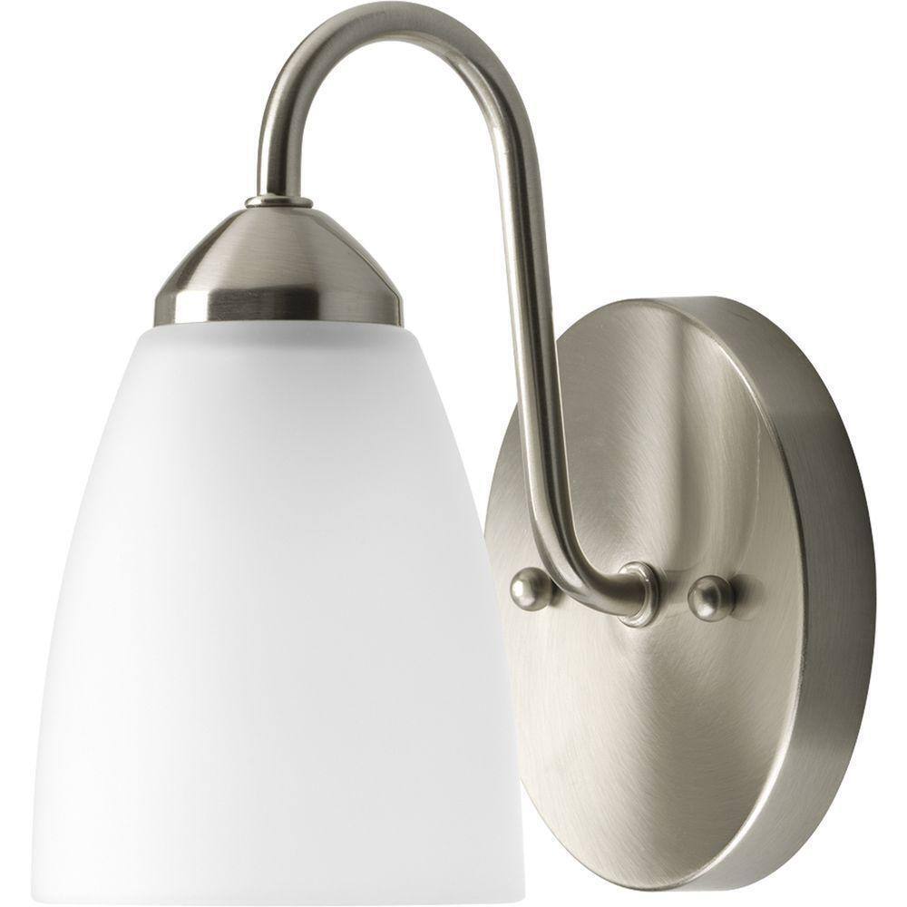 Progress Lighting Gather Collection 1-Light Brushed Nickel Glass Vanity Light