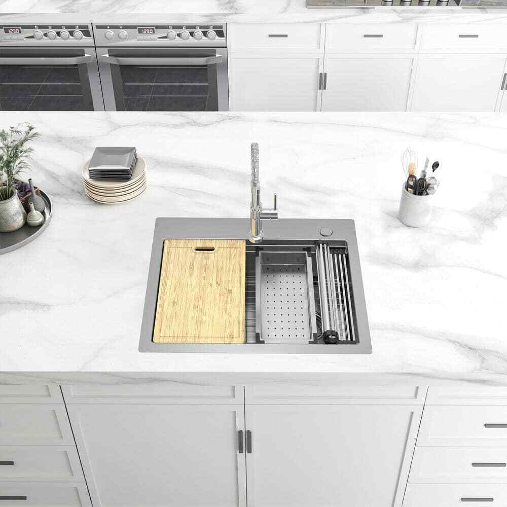AIO Tight Radius Drop-In/Undermount 18G SS 27 in. Single Bowl Kitchen Sink