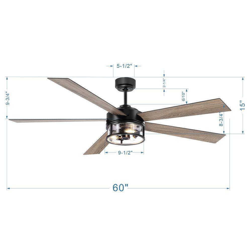 Breezary Hubery 60 in. Indoor Matte Black Standard Ceiling Fan w/ Remote Control