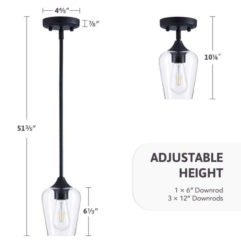 Merra 1-Light Matte Black Pendant Light Glass Goblet Shade HCF-2805-22-BNHD-1