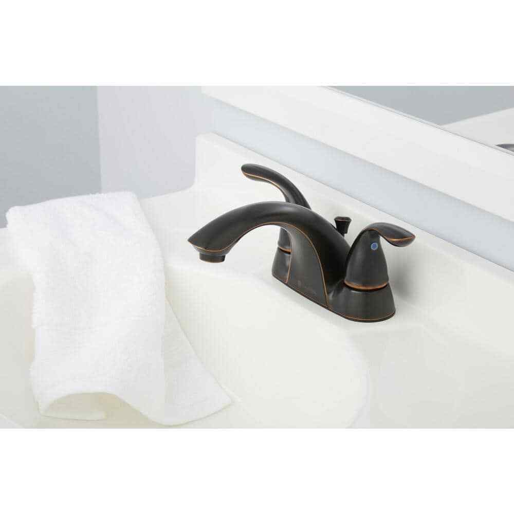 Glacier Bay Builders 4 in. Centerset Double Handle Low-Arc Bathroom Faucet