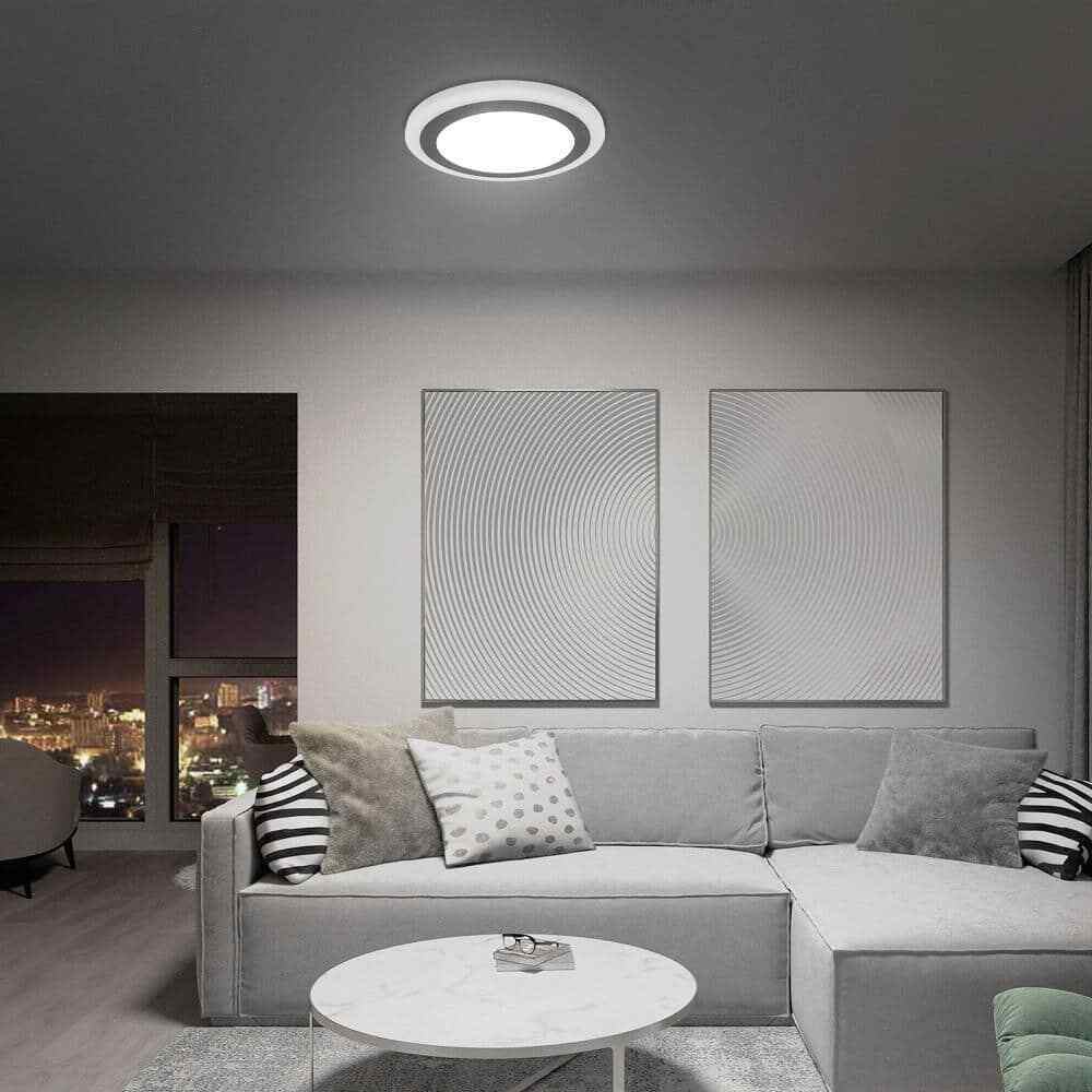 Hampton Bay Clement Round Flat Panel 13 in. Black Integrated LED Flush Mount