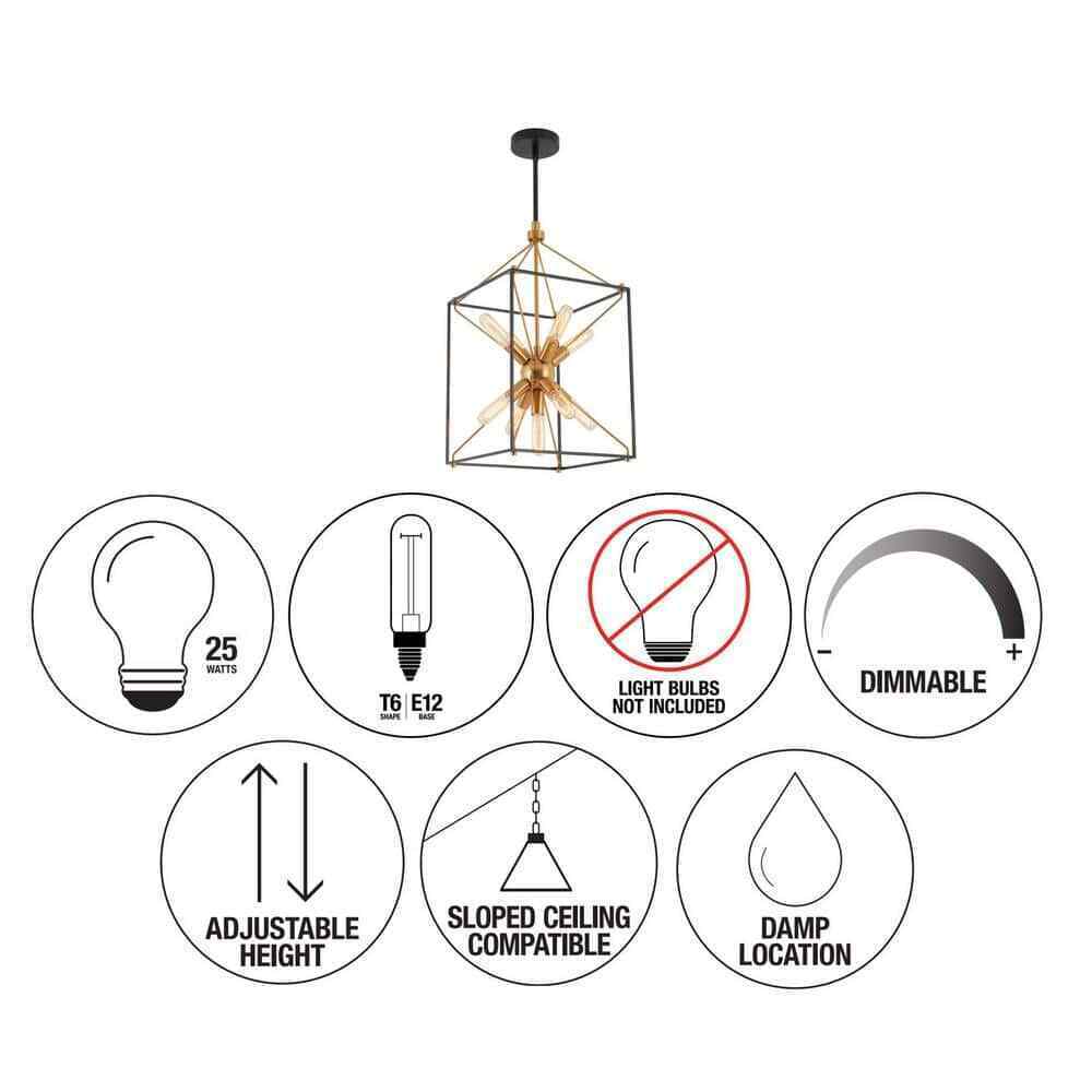 Artika Clyde 25-Watt 9-Light Black and Gold Modern Sputnik Pendant Chandelier