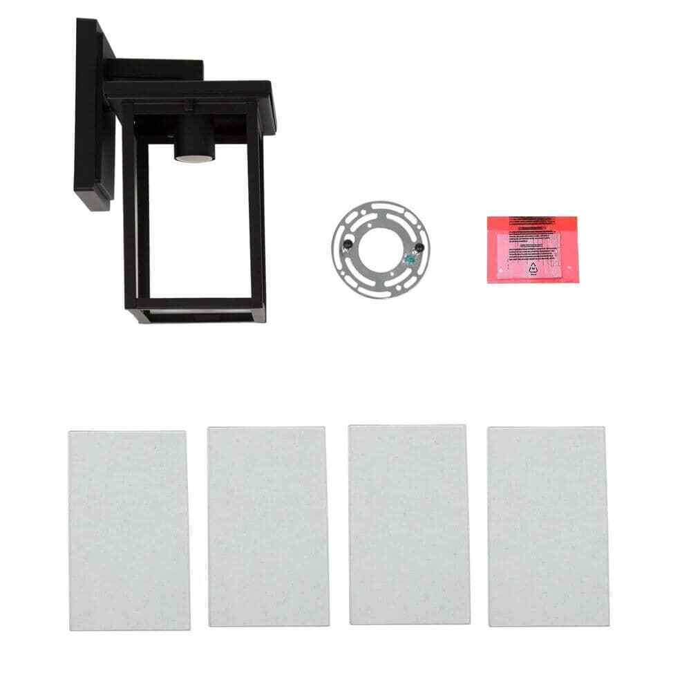 LNC Matte Black Modern Outdoor Wall Lantern Sconce with Clear Seeded Glass Shade