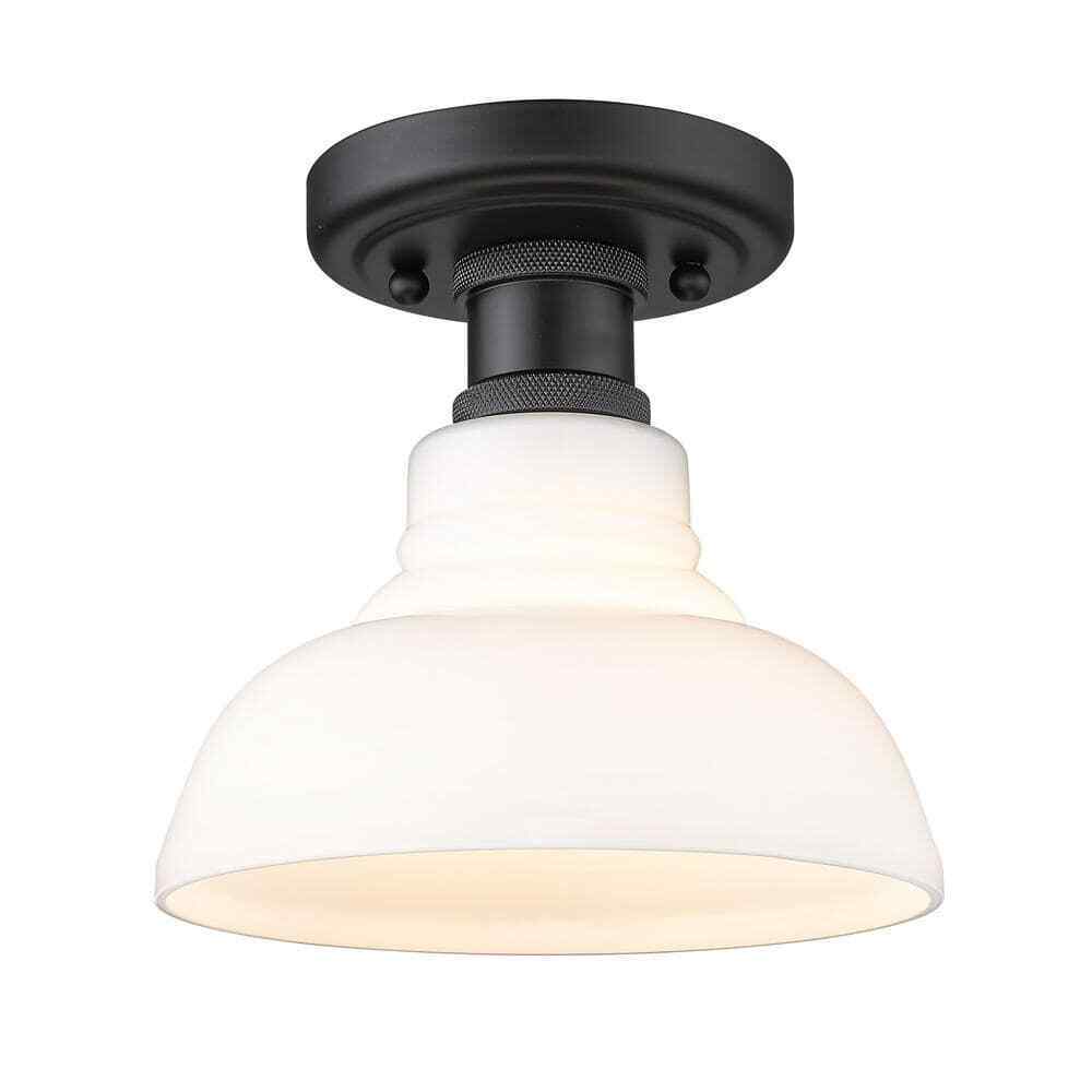 Golden Lighting Carver 1-Light Matte Black Vintage Milk Glass Flush Mount