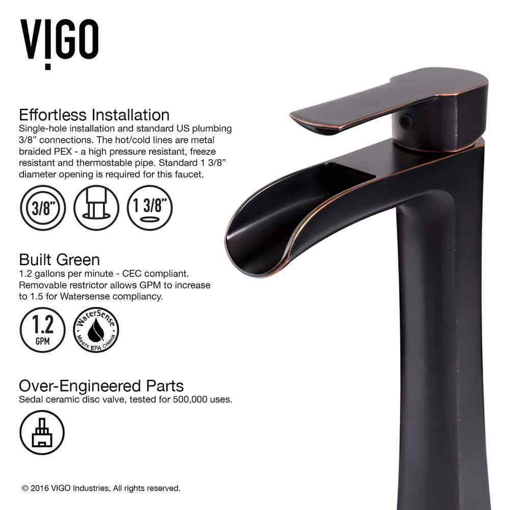 VIGO Niko Single Bathroom Vessel Faucet Set w/ Pop-Up Drain Set