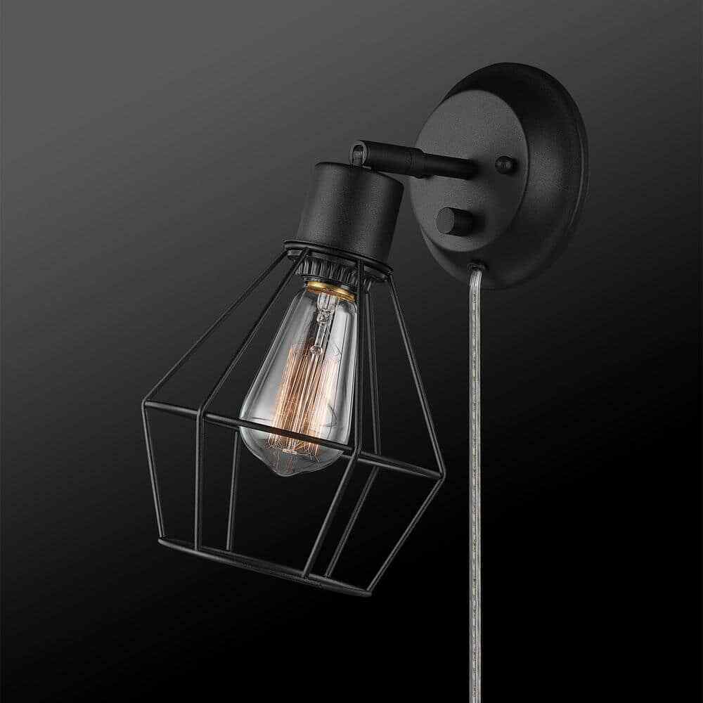 Globe Electric Evans 1-Light Matte Black Plug-In or Hardwire Wall Sconce