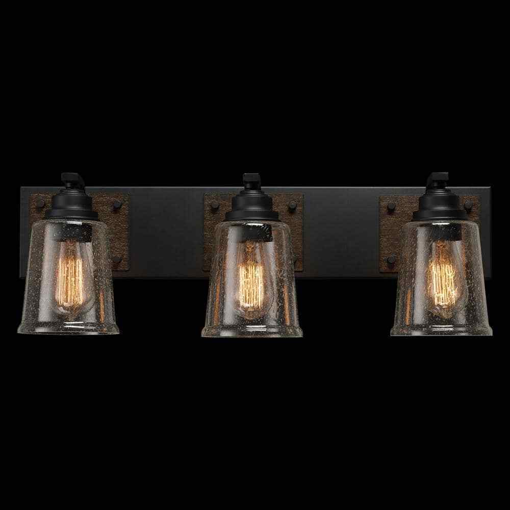 Globe Electric Warsaw 24 in. 3-Light Matte Black Vanity Light w/Faux Wood Accent