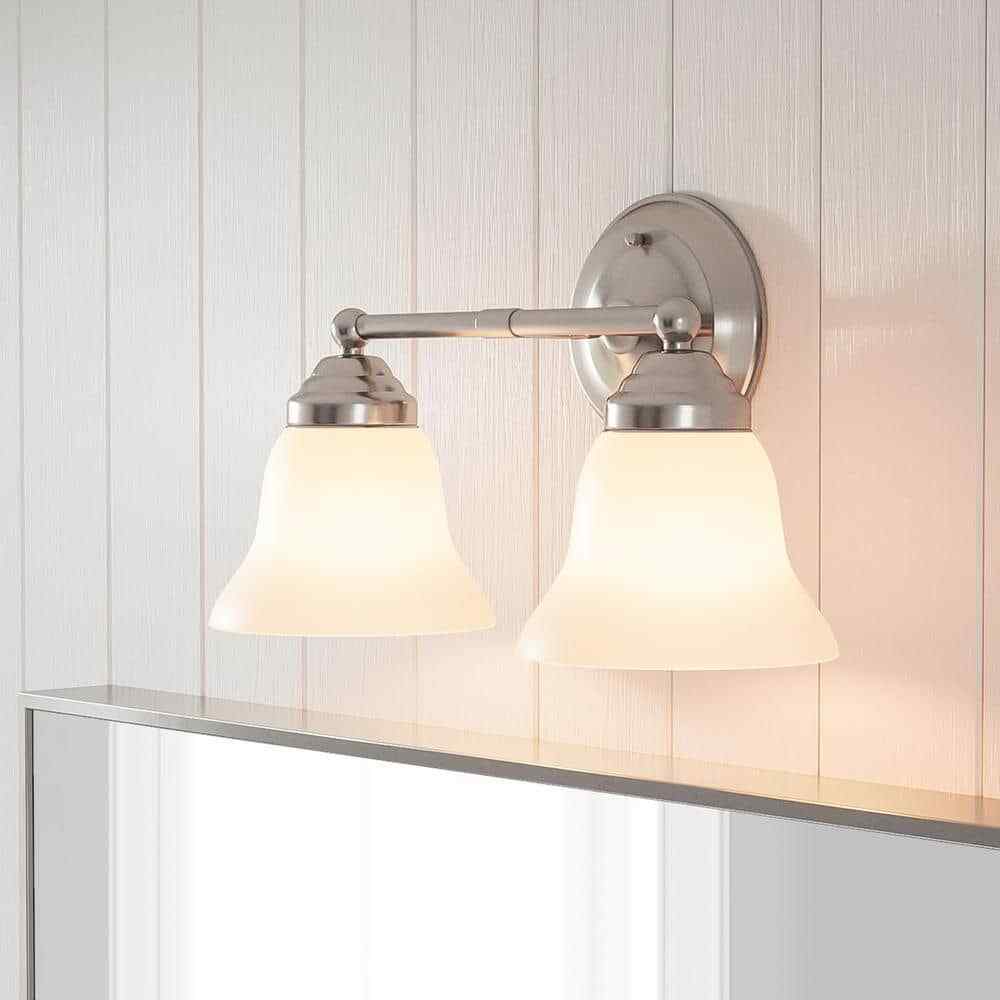 Hampton Bay Ashhurst 2-Light Brushed Nickel Vanity Light w/ Frosted Glass Shades