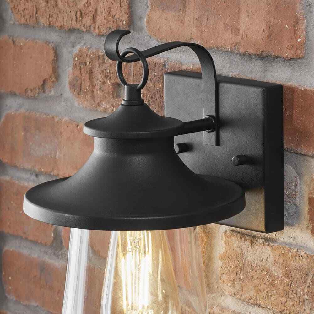 Hampton Bay Chartwell 1-Light Black Hardwired Outdoor Wall Lantern Sconce