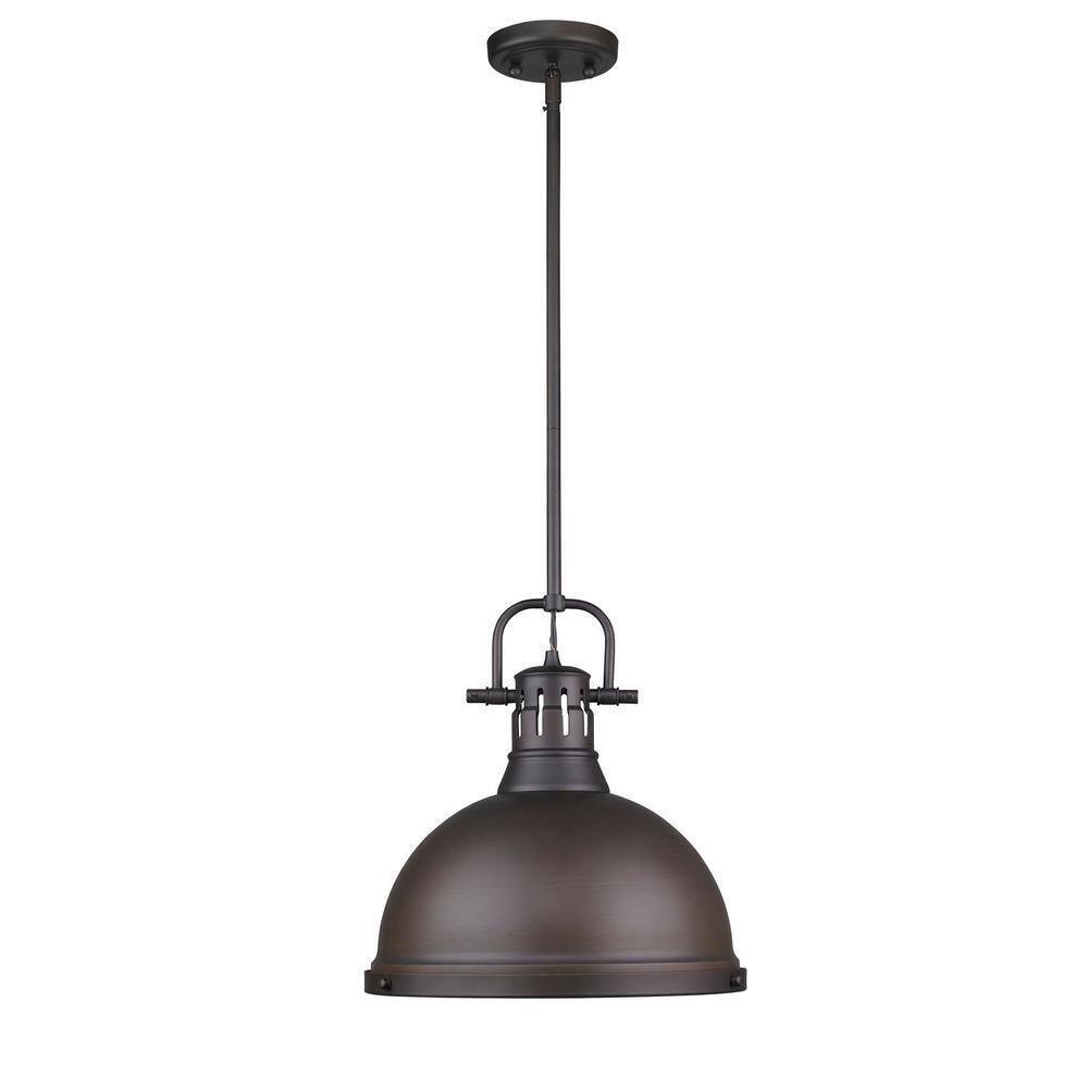 Golden Lighting Duncan 1-Light Rubbed Bronze Pendant with Rod 3604-L RBZ-RBZ