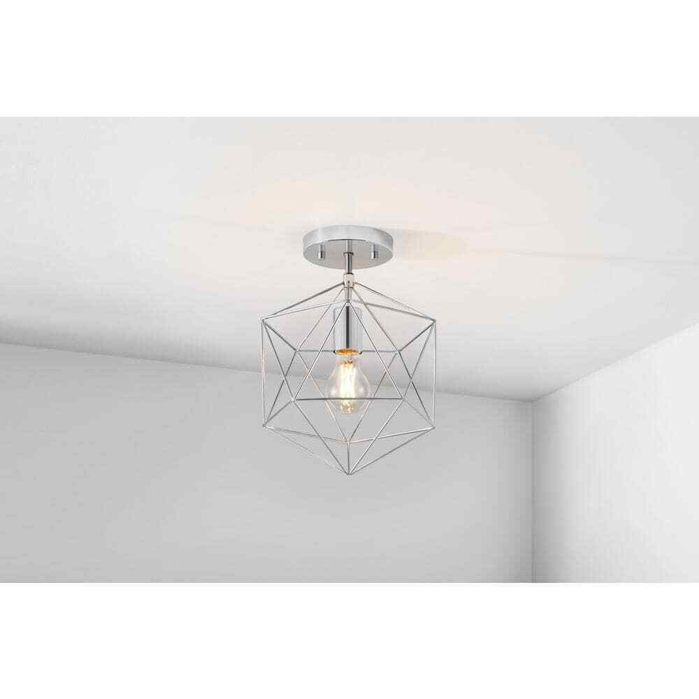 Hampton Bay Winfield 9.5 in. 1-Light Chrome Semi-Flush Mount with Geometric Cage