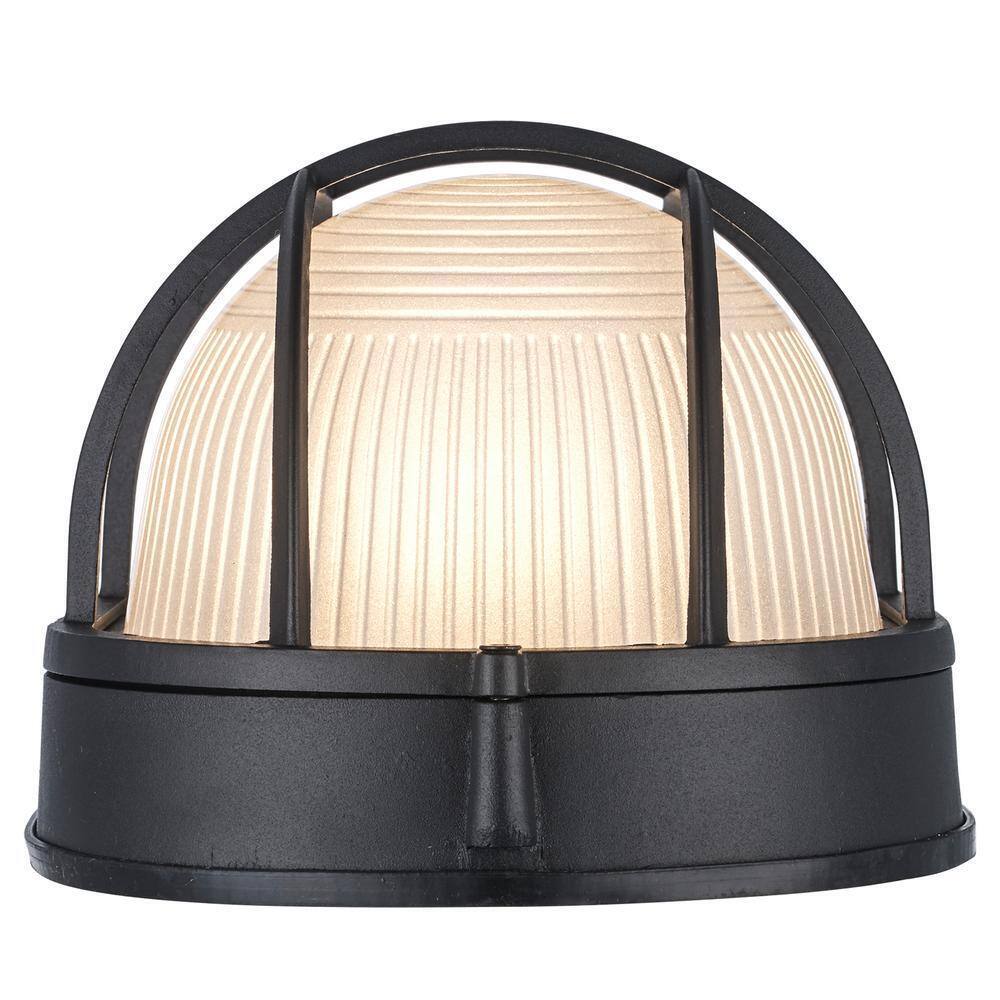 Bel Air Lighting Aria Black Oval Outdoor Wall Light Fixture w/ Ribbed Glass