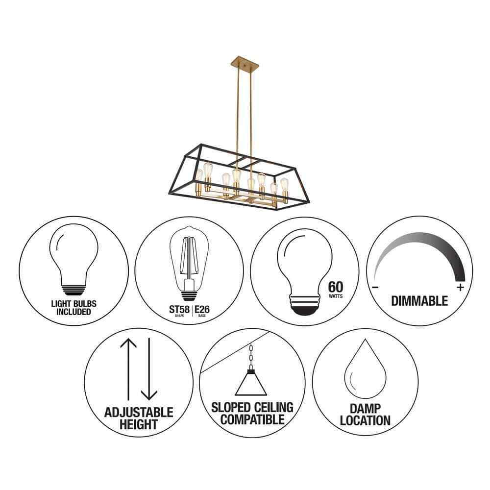 Artika Carter 8-Light Black Gold Modern Industrial Cage Chandelier Light Fixtur
