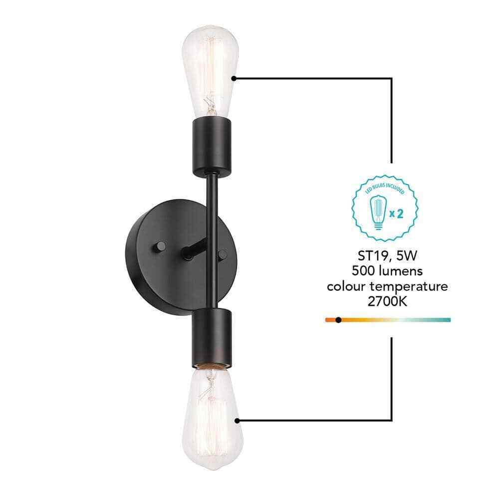 Hampton Bay Stockport 2-Light Matte Black Wall Sconce Bulb Included 65874
