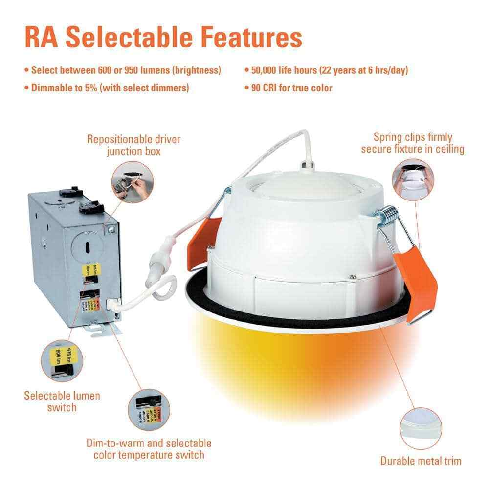 HALO RA 6 in. Integrated LED Recessed Light Trim 600 Lumens/1000 Lumens