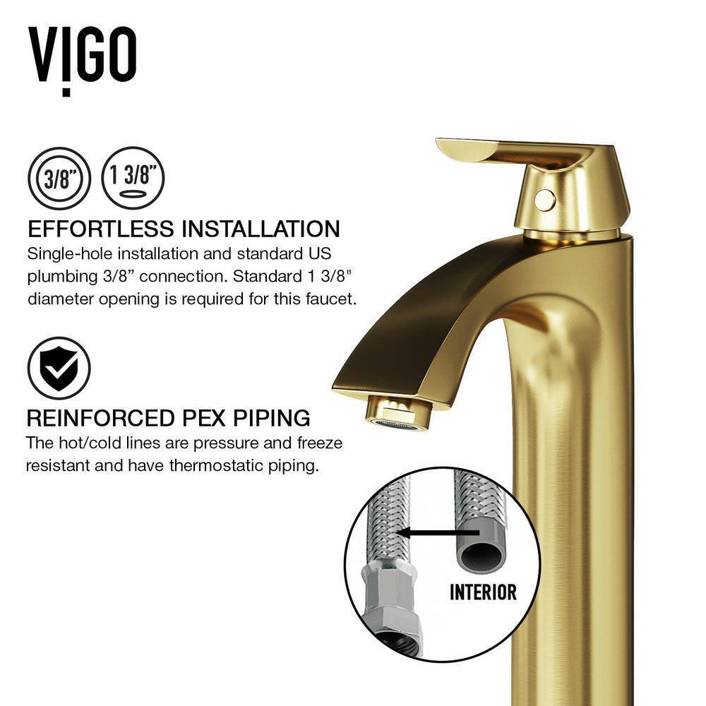 VIGO Linus Single Handle Single-Hole Bathroom Vessel Faucet Matte Brushed Gold